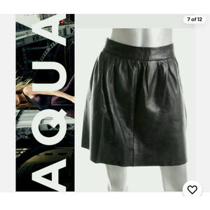 AQUA Black Leather Skirt $288 Pleated Above Knee A Line Skirt
